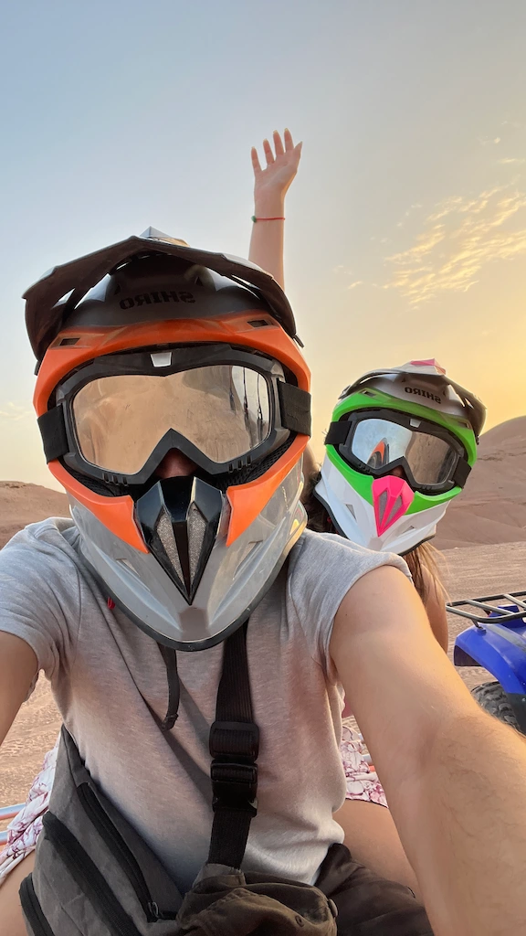 Quod biking in Agafay desert Quod biking in Agafay desert - Toti and Ale enjoying a gorgeous sunset