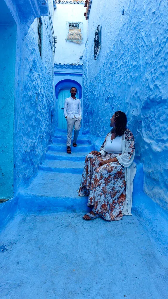 Getting a picture at the bluest street in Chefchouen