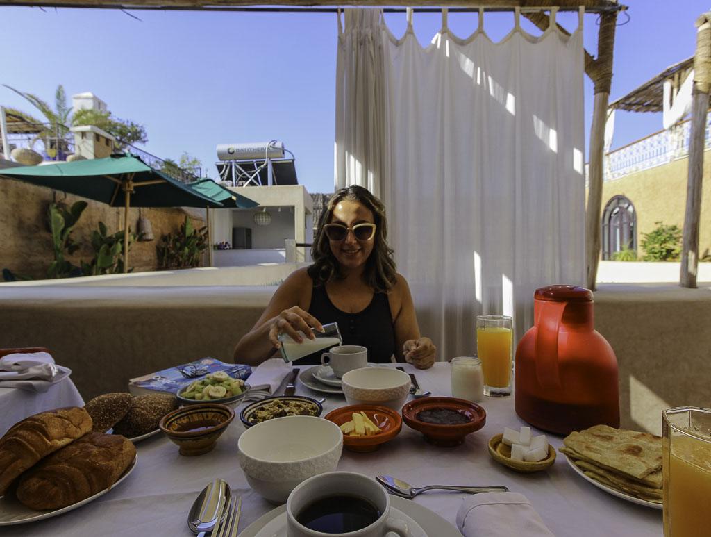 Having a delicious breakfast on the terrace of RIad Tizwa in Marrakech