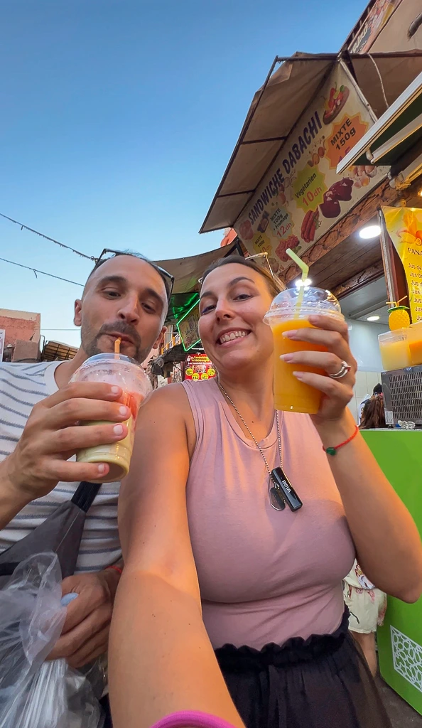 Toti and Ale enjoying a fresh drink along Derb Debachi area