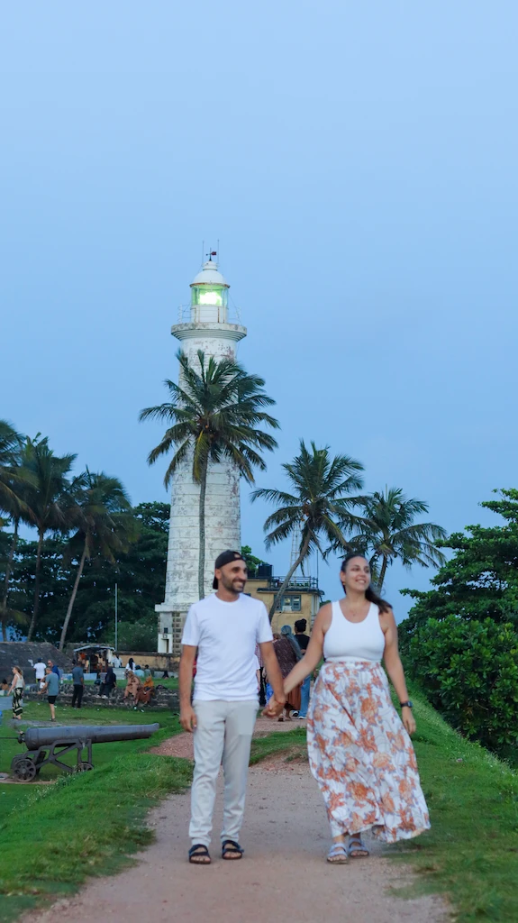 Toti and Ale enjoying a sunset from Galle lighthouse The stunning view of the lighthouse in Galle - Toti and Ale enjoying walk