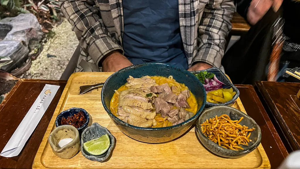 Khao Soi with beef in Chiang Mai Khao So i restaurant Beef khao soi at Khao So-i restaurant in Chiang Mai