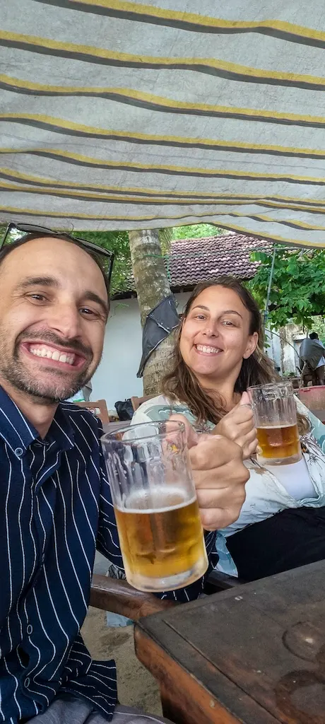 Selfie grabbing a beer in Hiriketiya Our beer ritual at sunset in Hiriketiya by the beach