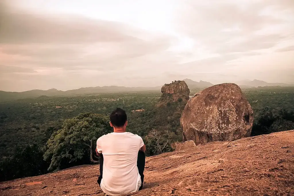 The sunset from Pidurangala Sri Lanka right in front Sigiriya Rock