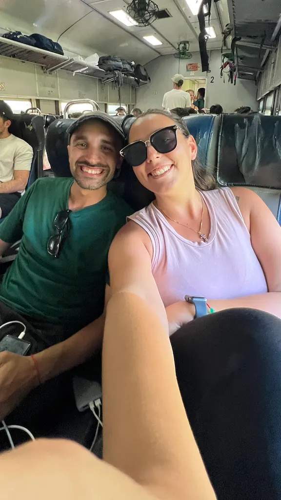 Toti and Ale taking the bus from Galle to Weligama